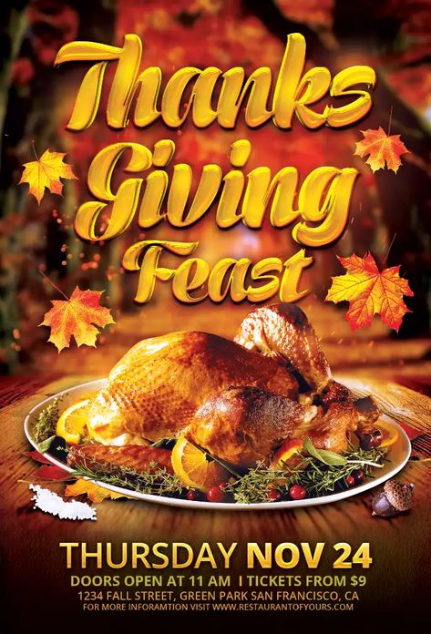 Enjoy download the Thanksgiving Feast Flyer Template for Photoshop! - Autumn/Fall Flyer, Club & Party, Flyer Templates, Holiday & Event Flyer, Party Flyer, Seasonal Flyer, Thanksgiving Flyer - #Autumn/FallFlyer, #ClubParty, #FlyerTemplates, #HolidayEventFlyer, #PartyFlyer, #SeasonalFlyer, #ThanksgivingFlyer - Food Drive Flyer, Thanksgiving Events, Thanksgiving Flyer, Thanksgiving Poster, Fundraiser Flyer, Food Flyer, Flyer Free, Pizza Flavors, Free Flyer Templates