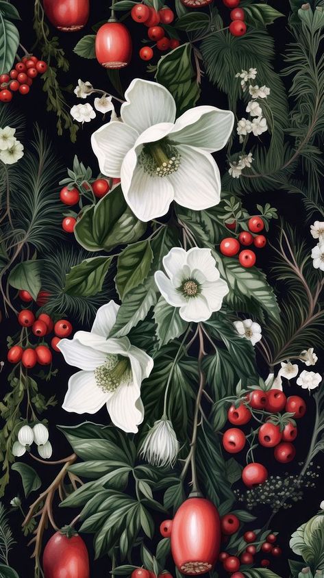 Christmas botanical plants flower pattern art.  | premium image by rawpixel.com / Sasi Flower Pattern Art, Christmas Wallpaper Iphone, Flower Christmas, Botanical Plants, Wallpapers For Mobile Phones, Wallpaper Flower, Wallpaper Iphone Christmas, Christmas Flowers, About Christmas