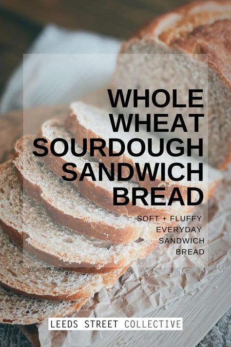 This Whole Wheat Sourdough Sandwich Bread recipe is a perfect way to incorporate more whole grains in your diet while still enjoying a delicious, soft bread perfect for everyday sandwiches. And the best part is, you mixer does all the kneading! #sourdough #wholewheat #homemade #healthyfood #madefromscratch Sourdough Wheat Bread Recipe, Same Day Bread, Wheat Sourdough Sandwich Bread, Whole Wheat Sourdough Bread, Soft Sourdough Bread, Sourdough Sandwich Bread Recipe, Sourdough Sandwich Bread, Whole Wheat Sourdough, Sourdough Bread Sandwiches