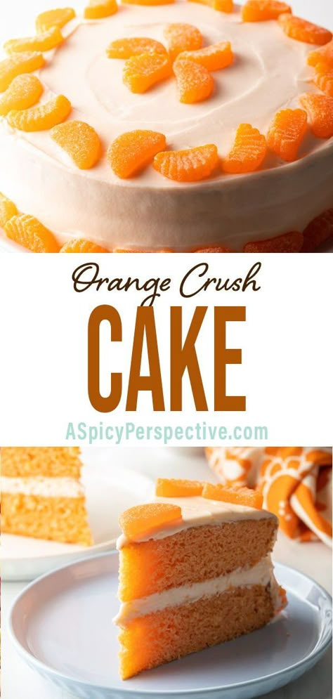 Crush Cake Recipe, Ultimate Orange Cake, Orange Crush Cake Recipe, Orange Cake With Buttercream Frosting, Soda Desserts, Orange Peel Cake, Williamsburg Orange Cake Recipe, Orange Frosting Recipe, Orange Soda Cake