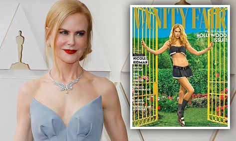 Nicole Kidman reveals she \'begged\' to wear THAT Miu Miu micro skirt Micro Skirt, Nicole Kidman, Vanity Fair, Daily Mail, Miu Miu, Vanity, Skirt, How To Wear, Dressing Table