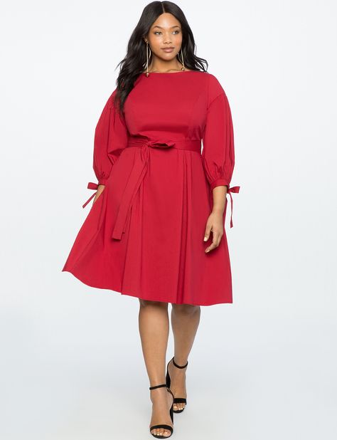 Puff Sleeve Fit and Flare Dress BOUQUET RED Simply Dresses, African Dresses Modern, Fit And Flare Wedding Dress, Plus Size Brands, African Clothing Styles, Dressy Dresses, African Design Dresses, Latest African Fashion Dresses, How To Pose