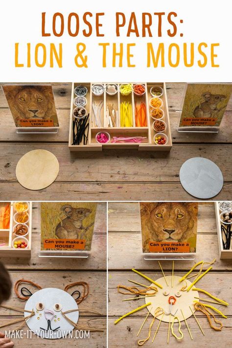 When I taught Grade 3 we did a unit on Folktales, Fables & Fairytales, exploring narratives from around the world and those that authors had fractured, telling from the perspective of another c... Eyfs Loose Parts, Loose Parts Ideas Preschool, Lion And Mouse Activities, The Lion Inside Book Activities, The Lion And The Mouse Activities Preschool, The Lion And The Mouse Craft, The Lion Inside Activities, The Lion And The Mouse Activities, Loose Parts Kindergarten Activities