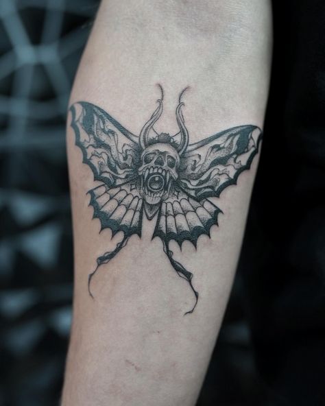 Embracing the beauty in darkness 🖤✨ Visit us at MY Ink Tattoo Studio, 📍 240 Queen St. W, Toronto 📲 Book online: www.myinktattoo.ca/book #myink #MothTattoo #InkArt #tattooart #skulltattoo #blackwork #blackandgreytattoo #forearmtattoo #customtattoo #customtattoodesign #tattoodesign #darktattoo #blacktattoo # Beauty In Darkness, Pikachu Tattoo, Remembrance Tattoos, Fineline Tattoo, Deaths Head Moth, Moth Tattoo, Knee Tattoo, Tattoo Cover-up, Custom Tattoo Design