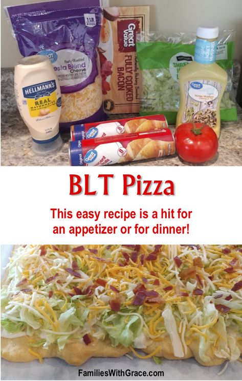 Not only is this BLT pizza perfect for an appetizer, dinner or carry-in, it's also easy to make and delicious! You've got to try it! #Bacon #BLT #BLTPizza #Recipe #EasyRecipe Blt Pizza Recipe With Mayo, Blt Pizza Recipe, Blt Pizza, Appetizer Dinner, Meal Planing, Bacon Blt, Cook Steak, Kid Meals, Pizza Recipes Homemade