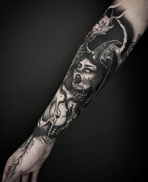 Ludo — SATURNIA TATTOOS Satanic Tattoos, Siren Tattoo, 90s Tattoos, Rip Tattoo, Feminine Skull Tattoos, Emo Tattoos, Evil Tattoo, Nostalgic 90s, Feminine Tattoo Sleeves