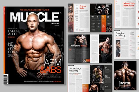 Sport Magazine Template, Print Templates ft. sport & mens - Envato Lifestyle Magazine Layout, Handbook Design, Gym Marketing, Fitness Content, Weightlifting Gym, Workout Lifestyle, Fitness Flyer, Sport Magazine, Gym Owner