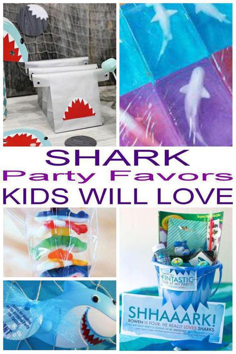 6 Shark party favor ideas for kids. Fun and easy Shark birthday party favor ideas for children. Shark Birthday Party Favors, Party Favor Ideas For Kids, Shark Birthday Party Ideas, Birthday Party Favor Ideas, Shark Party Ideas, Jaws Party, Ocean Party Favors, Shark Snacks, Payday Candy