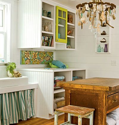 side of cabinets Beach House Laundry Room, Desk Skirt, Salvaged Doors, House Laundry Room, Home Laundry Room, House Of Turquoise, Georgia Homes, Skirt Ideas, Mudroom Laundry