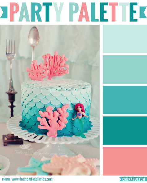 Party palette: Color inspiration for a mermaid party #colorpalette Little Mermaid Birthday Cake, Party Palette, Ariel Cake, Petal Cake, Little Mermaid Cakes, Mermaid Birthday Cakes, Ariel Birthday, Little Mermaid Birthday, Mermaid Cakes