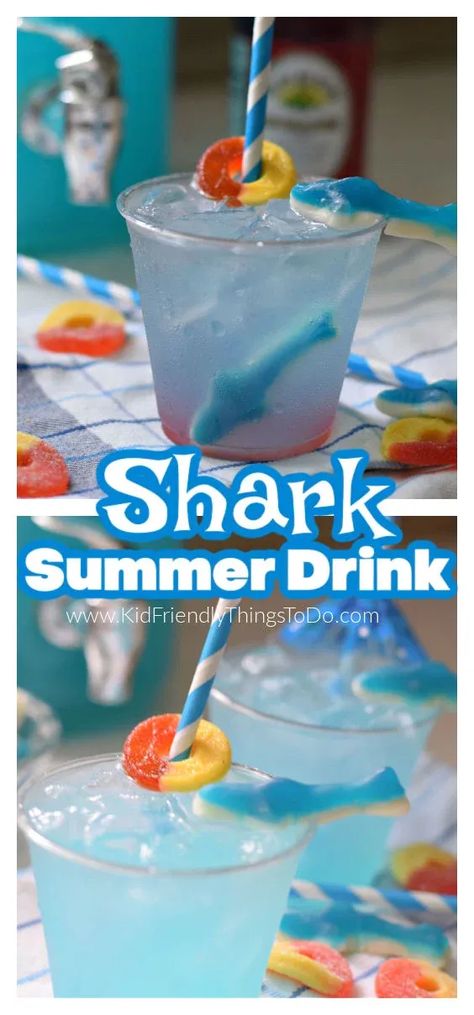 Fun Things To Do With Kids 4th Of July, Fun Summer Kids Drinks, Summer Kid Drinks, End Of Summer Bash Party Ideas, Summer Fun Food Ideas For Kids, Shark Punch For Kids, Fun Pool Party Food, Lake Day Drinks, Fun Summer Treats For Kids