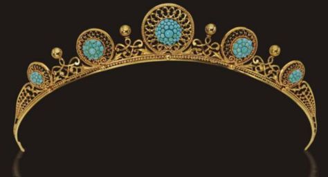 Antique Tiara, Italy (1870's; made by Carlo Giuliano, turquoises, gold). Antique Tiara, Turquoise Tiara, Regency Accessories, Antique Turquoise Jewelry, Tiara Headpieces, Tiaras Jewellery, Antique Turquoise, Royal Crowns, Gold Tiara