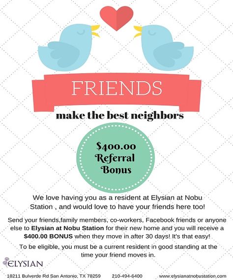 Resident Referral Flyer, Resident Referral Flyer Marketing Ideas, Property Management Marketing, Apartment Marketing, Good Neighbor, Marketing Ideas, Work Ideas, Property Management, Apartment