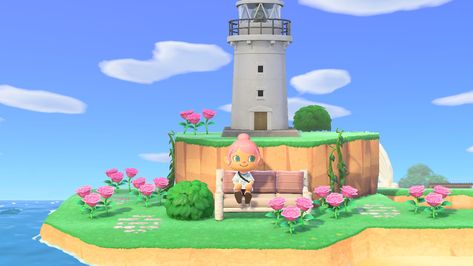 Acnh Lighthouse Peninsula, Animal Crossing Lighthouse, Animal Crossing Lighthouse Ideas, Acnh Lighthouse Ideas, Acnh Lighthouse, Acnh Peninsula Ideas, Acnh Springcore, Acnh Beach, Animal Crossing 3ds