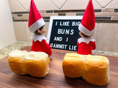 I Like Big Buns Elf, Check Out These Buns Elf, Elf On The Shelf I’m Back With A Friend, Elf On The Shelf Ideas 2 Elves Funny, Elves Coming Back Ideas, Elf On The Shelf 2023, Funny Elf On The Shelf Pranks, Funny Elfs, Elf Ideas Easy Funny