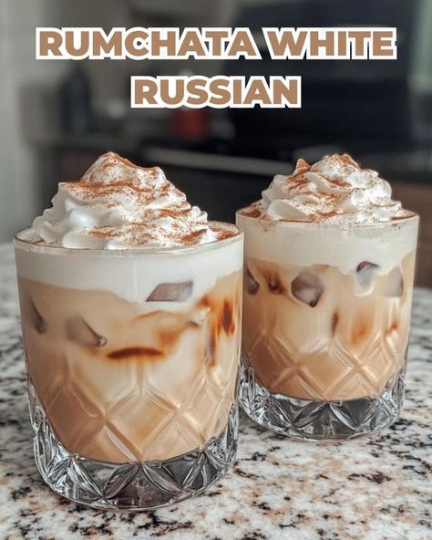 Rum Chata White Russian, Rumchata White Russian, Rum Chata, Coffee Liqueur, Cream Liqueur, White Russian, Old Fashioned Glass, Drinks Alcohol Recipes, Ice Cubes