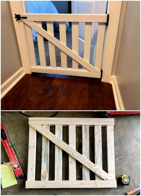 25 Functional DIY Baby Gate Plans To Keep Your Baby Safe Wood Baby Gate, Wooden Baby Gates, Wooden Dog Gates, Diy Dog Gate, Diy Gate, Baby Gate For Stairs, Diy Baby Gate, Kids Gate, Wooden Gate