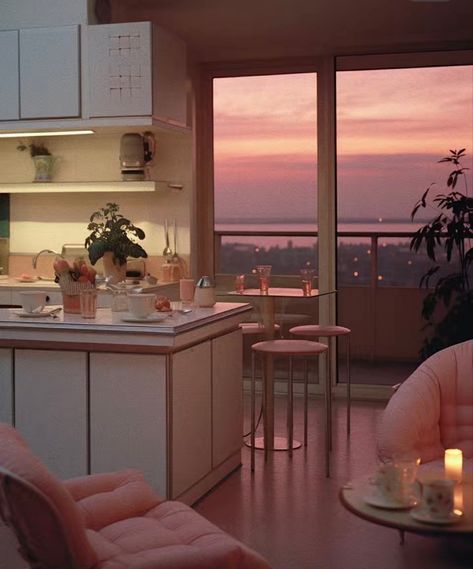 #aesthetic #80s #penthouse #rich #house #pink #ideas #sunset 80s Apartment Aesthetic, Pink Penthouse, 80s Apartment, Penthouse Aesthetic, 80s Interior Design, 80s House, Glam House, 80s Home, 80s Interior