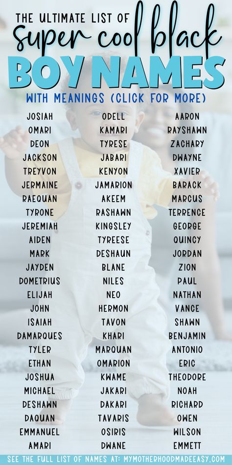 Names Of Baby Boy, Unique Black Names, African American Last Names, Baby Names Boy Black, Black Baby Boys Names, Cute Black Babies Names, Black Names For Boys, Baby Names Black People, Unique Kid Names