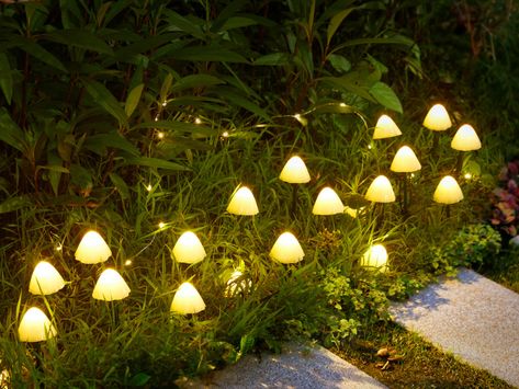 These lights are perfect for your garden or even to put in your planters #garden #mushrooms Mushroom Garden Lights, Solar Mushroom Lights, Lights For Patio, Small Garden Landscape, Planters Garden, Mushroom Garden, Garden Mushrooms, Mushroom Lights, Solar Pathway Lights