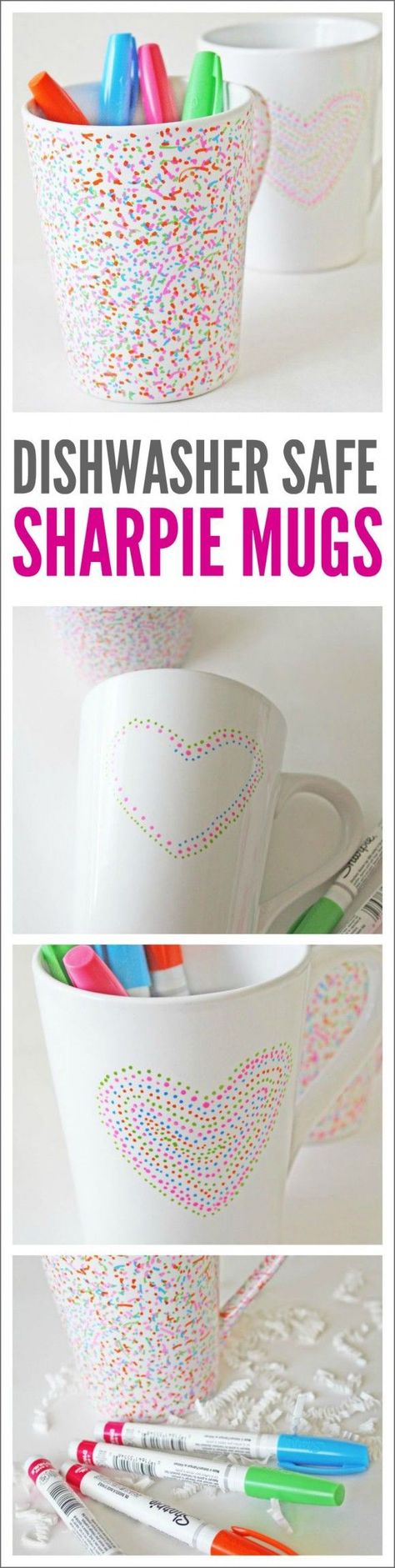 Dishwasher Safe Sharpie Mug DIY. These make great holiday gifts, birthday gifts, teacher gifts, or party favors! After you bake them in the oven, they are perfectly safe to use with food and won't wash off in the dishwasher. See more crafts, party ideas, and DIYs at CatchMyParty.com. Sharpie Projects, Oil Based Sharpie, Sharpie Mugs, Mug Diy, Sharpie Crafts, Sharpie Mug, Diy Sharpie, Sharpie Pens, Diy Mugs