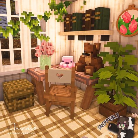 A collaboration between @Snipperly and @arichoomc! Click on the pic to get to the Instagram post of this cottage! 🥰❤️ #cottagecoreminecraft #cottagecore #cottage #minecraftcottage #minecraftaesthetic #aesthetic #aestheticminecraft #minecraft #mizunos16craft #fairycore #fairy #minecraftfairycore #purplesanctuary #minecraftinterior #minecraftinteriordesign #minecraftbedroom Minecraft Interior Design Fairy, Cute Enchanting Room Minecraft, Cottage Core Enchantment Room Minecraft, Aesthetic Enchanting Room Minecraft, Minecraft Fairycore Interior, Cottage Core Bedrooms, Cottagecore Village, Minecraft Houses Interior, Decor Minecraft