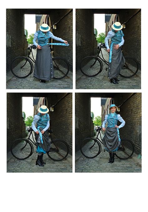 Biking Outfits, Bike Skirt, History Bounding, Blue Stockings, Fashion Feminine, Steampunk Hat, 1800s Fashion, Adaptive Clothing, Fancy Dress Up