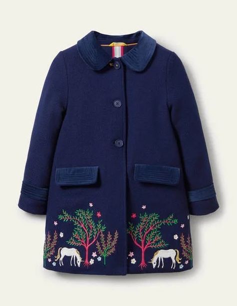 Embroidery Coat, Embroidered Coat, Embroidered Wool, Embellished Denim, Blue Coats, Girl Coat, Baby Kids Clothes, Embroidered Blouse, Wool Coat