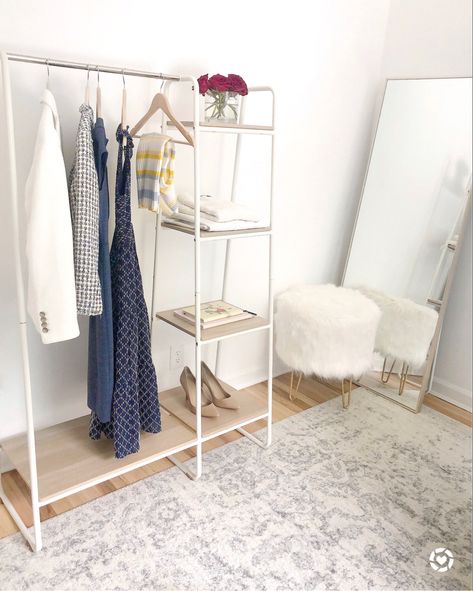 White Clothes Rack, Clothing Rack Aesthetic, White Clothing Rack, Clothing Rack Bedroom, College Bedroom Decor, Bedroom Nook, Diy Room Decor For Teens, Dressing Room Closet, Wardrobe Room