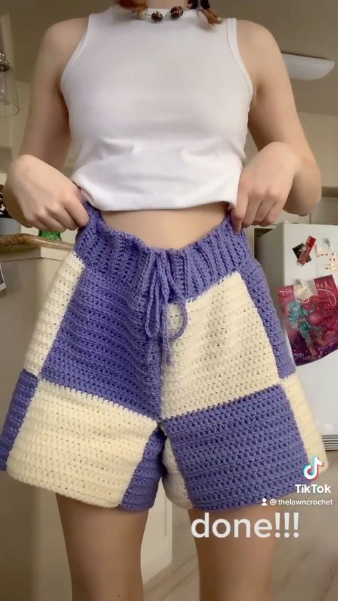 thelawncrochet on Instagram: my first tiktok :-) will be posting a picture of these shorts soon! 🐸 #tiktok #crochet #crochetersofinstagram #crochetaddict #crochetlove… Crochet Baggy Shorts, The Daughters Of Eve, Tiktok Crochet, Indie Y2k, Quick Crochet Projects, Y2k Shorts, Baggy Shorts, Crochet Clothing And Accessories, Crochet Shorts