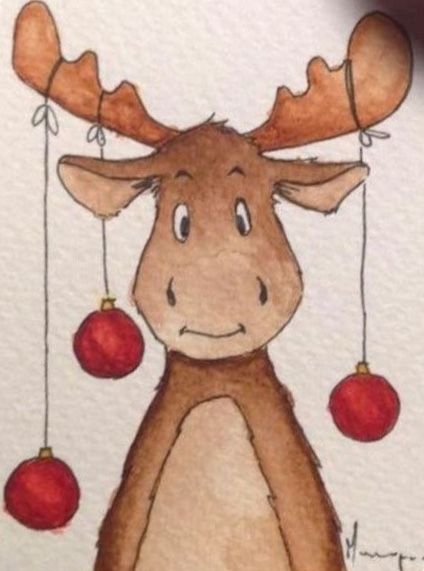 Christmas Drawings, Christmas Card Art, Watercolor Christmas Cards, Watercolor Christmas, Christmas Watercolor, Watercolor Cards, Card Art, Moose, Christmas Card