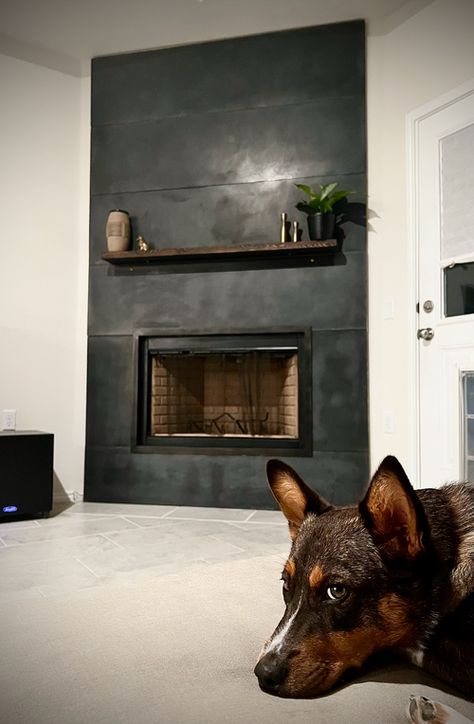 Dark Slate Panel Fireplace — Atlas Stone Black Stone Tile Fireplace, Slate Fireplace Wall, Black Slate Fireplace, Black Stone Tile, Stone Tile Fireplace, Panel Fireplace, Slate Fireplace, Dark Living Rooms, Transitional Modern