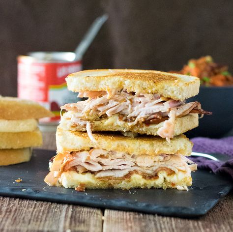 Sourdough Bacon Turkey Panini with Chipotle Mayo Recipe Turkey Bacon Panini, Sourdough Turkey, Bacon Panini, Turkey Sandwich Recipes, Chipotle Mayo Recipe, Turkey Panini, Bacon Turkey, Panini Recipe, Vegetarian Party Food