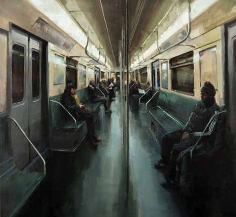 KC-167-Passengers Kim Cogan Kim Cogan, Urban Painting, Interior Paintings, Subway Train, Subway Art, Cityscape Painting, Urban Landscape, City Art, Artist Painting