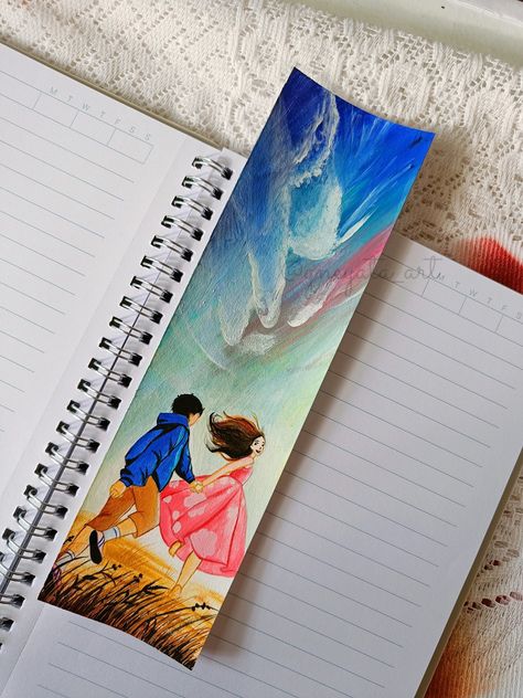 Handpainted DIY Bookmark made with gauche colour Couple Bookmarks, Book Marks Diy, Diy Bookmark, Creative Bookmarks, Book Marks, How To Make Bookmarks, Small Canvas Art, Notes Design, Indian Art Paintings