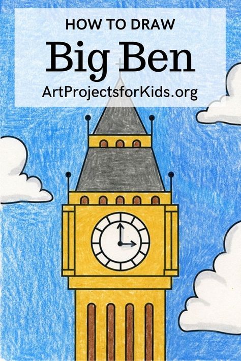 Big Ben Drawing, Bookshelf Diorama, Direct Drawing, Big Ben Art, London Artwork, Peter Pan Art, Third Grade Art, Art Project For Kids, Art Education Lessons