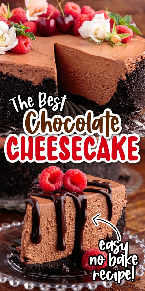 No Bake Chocolate Cheesecake Best Chocolate Cheesecake, Easy Chocolate Cheesecake, Graham Cracker Crust Recipe, Chocolate Graham Cracker Crust, Creamy Chocolate Cheesecake, Triple Chocolate Cheesecake, No Bake Chocolate Cheesecake, Bake Easy, Chocolate Cheesecake Recipes