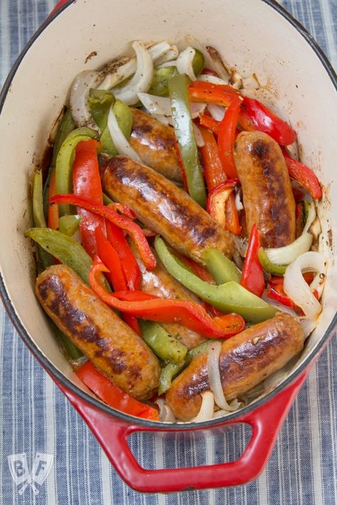 Bratwurst Dinner, Italian Sausage And Peppers, Sausage Crockpot, Italian Comfort Food, Dutch Oven Cooking, Crockpot Recipe, Hot Italian Sausage, Dutch Oven Recipes, Sausage And Peppers