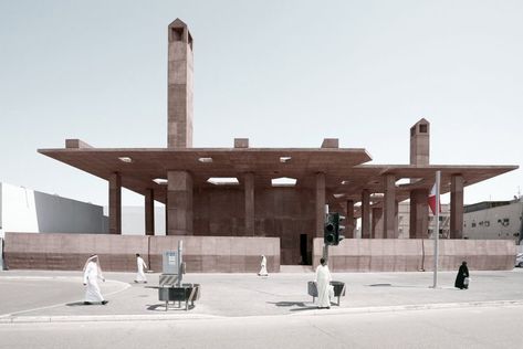 Valerio Olgiati creates red concrete canopy for Pearling Path in Bahrain Valerio Olgiati, Caruso St John, Urban Rooms, Sou Fujimoto, Concrete Architecture, Building Elevation, Private House, Manama, Public Building