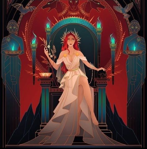 Persephone Fantasy Art, Underworld Art Greek Mythology, Persephone Character Art, Persephone Goddess Art, Pershepone Art, Persephone And Hades Art Lore Olympus, Daughter Of Hades And Persephone, Greek Goddess Illustration, Goddess Of Ghosts