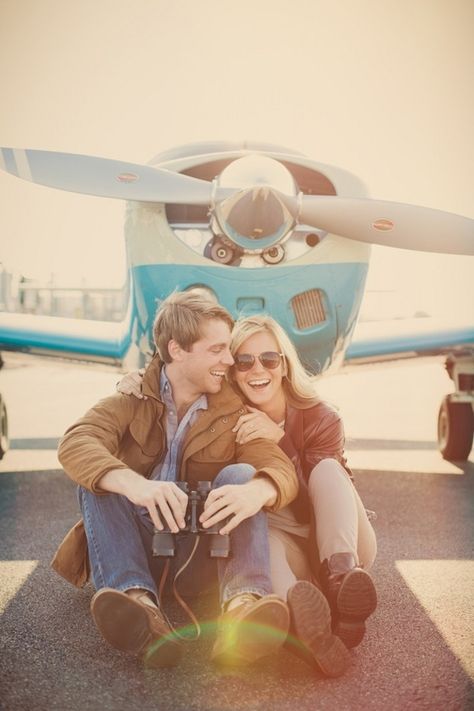 Travel Themed Engagement Shoot: Love Is An Adventure! Aviation Wedding, Shooting Couple, Themed Photoshoot, Fair Photography, Airplane Photography, Travel Theme Wedding, Bridal Musings, Vintage Airplanes, Wedding 2024