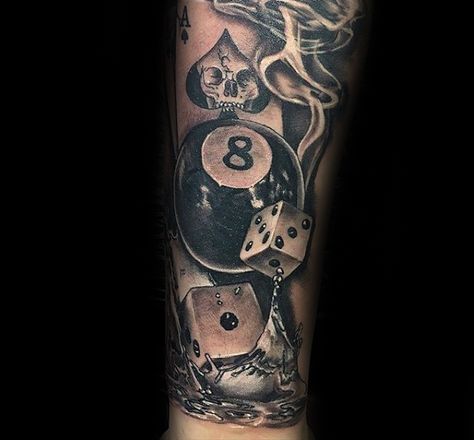 3d Dice Splashing Into Water With 8 Ball Mens Forearm Tattoo Billiard Tattoo, 9 Ball Tattoo, Eight Ball Tattoo, Mens Forearm Tattoo, 8 Ball Tattoo, Pool Tattoo, 3d Dice, Rockabilly Tattoos, Dice Tattoo