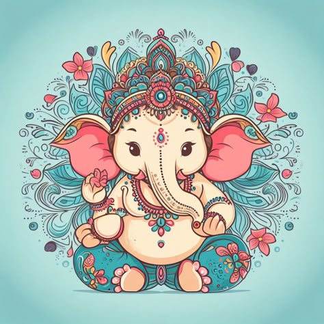 Ganesh Ji Cute Drawing, Drawing Of God, Ganesha Art Illustration, Ganesha Drawing, Elephant Artwork, Ganesh Art Paintings, Whimsical Art Journal, Modern Art Canvas Painting, Bappa Morya