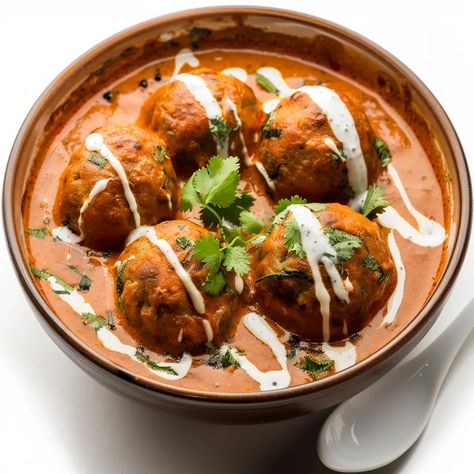 Malai Kofta is a classic North Indian dish that features soft and creamy dumplings (koftas) served in a rich and flavorful gravy. This indulgent dish is a favorite in Indian cuisine, often found on restaurant menus and enjoyed during special occasions and festive celebrations. The koftas are typically made from mashed potatoes, paneer (Indian cottage cheese), and a variety of spices, while the gravy is prepared with a luscious blend of tomatoes, onions, cream, and aromatic spices. Malai Kofta is best enjoyed with naan, roti, or rice, making it a satisfying and comforting meal for anyone craving authentic Indian flavors. Paneer Aesthetic, Indian Kofta Recipe, Malai Kofta Curry, Malai Kofta Recipe, Paneer Kofta, Naan Roti, Kofta Curry Recipe, Authentic Indian Food, Kofta Curry