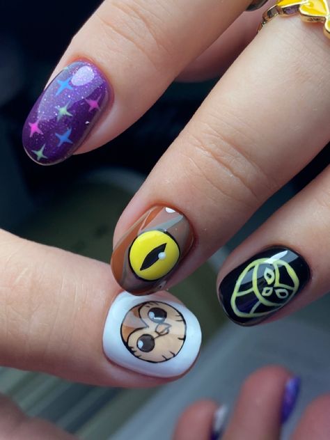 Owl House Nail Art, The Owl House Nails Ideas, The Owl House Portal Door, The Owl House Nails, Owl House Nails, Jamaica Nails, Hippie Nails, Punk Nails, Fantasy Nails