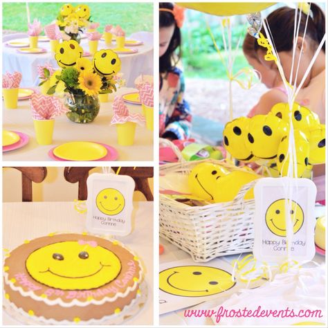 Happy Face Smile! Theme Birthday Party- Frosted Events www.frostedevents.com Emoji Party Ideas, Smiley Birthday, Smiley Party, Happy Theme, Sundae Funday, Summer Kids Party, Emoji Birthday Party, Face Smile