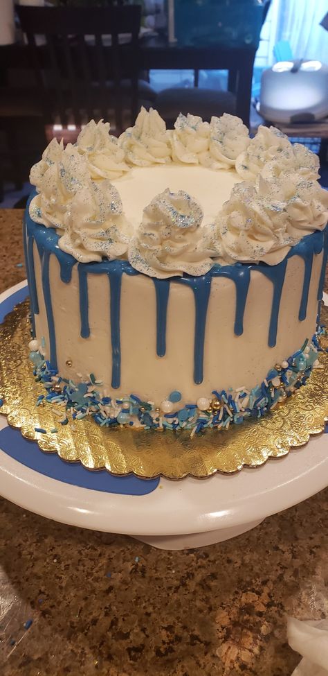 Blue Drip Cake, Blue Sprinkles, Blue Drip, First Birthday Cake, Drip Cake, Blue Birthday, First Birthday Cakes, Drip Cakes, Birthday Cakes