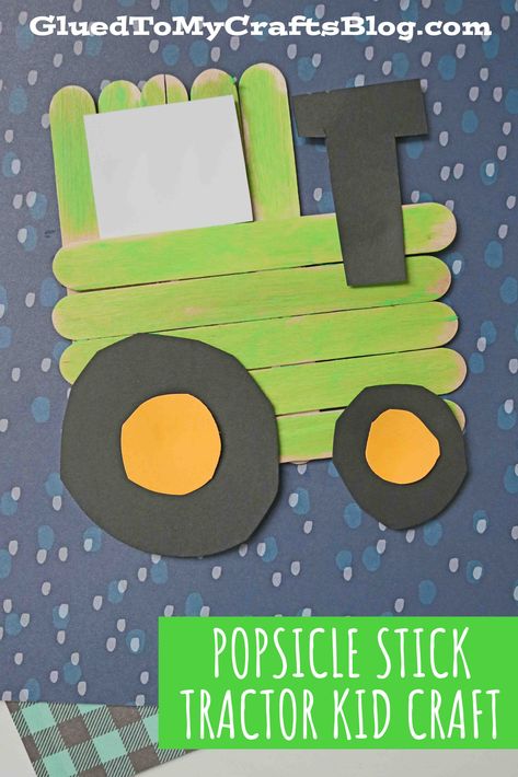 Popsicle Stick Tractor – Kid Craft Tractor Crafts, Farm Week, Barnyard Bash, Transportation Crafts, Farm Preschool, Popsicle Crafts, Daycare Providers, Farm Activities, Farm Crafts