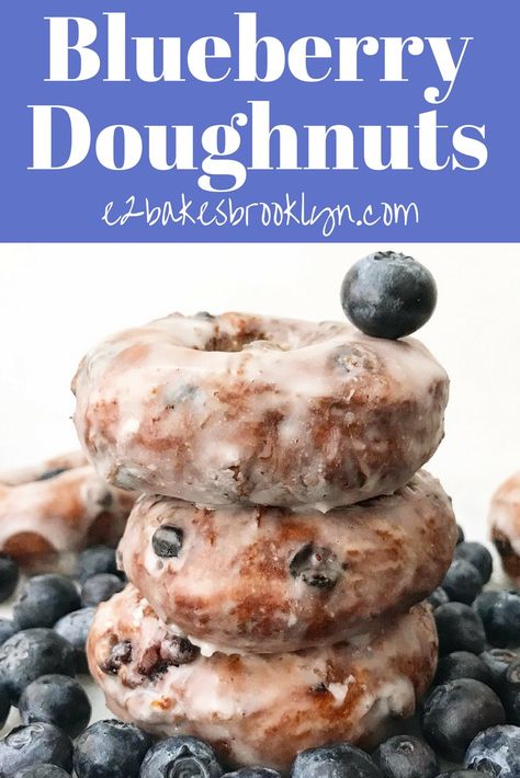 Blueberry Doughnuts – e2 bakes brooklyn Fancy Doughnut Recipe, Blueberry Glazed Doughnut, Blueberry Donut Cake, Blueberry Doughnut Recipe, Homemade Blueberry Cake Donuts Recipe, Stuff To Make With Blueberries, Blueberry Cake Donuts Baked, Homemade Blueberry Donuts Recipe, Baked Blueberry Donut Recipe