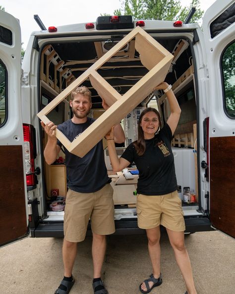 Our van build has CABINETS! 👏 (well, sort of) The past two weeks we’ve been working on 3/4 upper cabinets we’ll have in our van. We started off by building a frame (3/4” plywood) & base (1/2” plywood). And thanks to our new friend @kregjig it was a lot easier to put it all together. (📸 2-4) Then came the fun part, walking between the shop and the barn 50+ times to get every single angle correct for the curvature of the vans roof. We want to save as much room (and weight) as possible so we ... Building A Frame, Cabinet Base, Build A Frame, Not Done Yet, Van Build, Campervan Conversions, Upper Cabinets, The Barn, Community Building